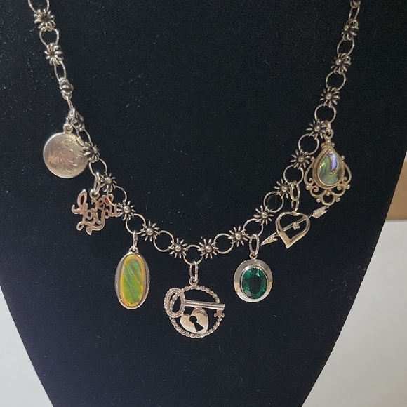 Jewelry - Silver Charm Necklace with Green Accents